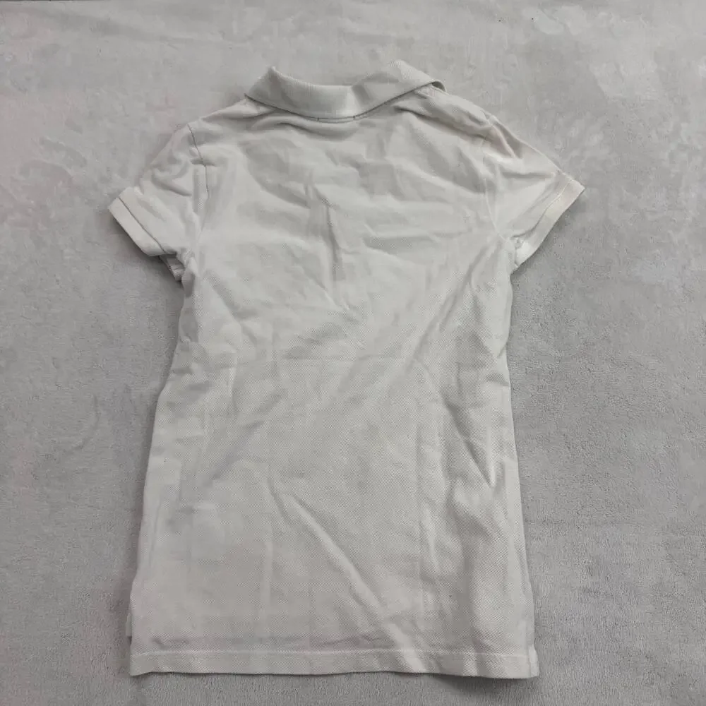 Ralph Lauren Girls White Polo Shirt Size M (8-10) Short Sleeve Cotton Pique Logo